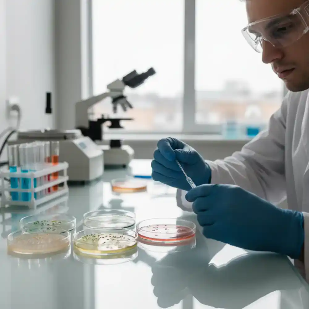 Laboratory technician analyzing poultry gut microbiome samples