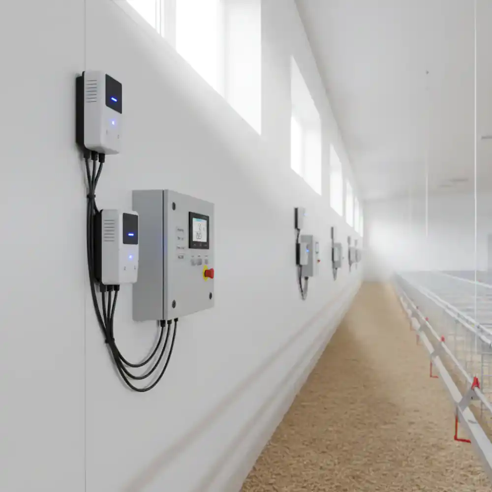 Sensors monitoring air quality in a poultry barn