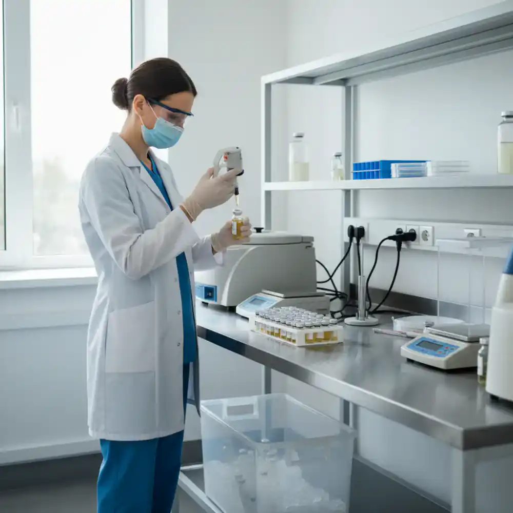 Veterinary professional preparing poultry vaccines