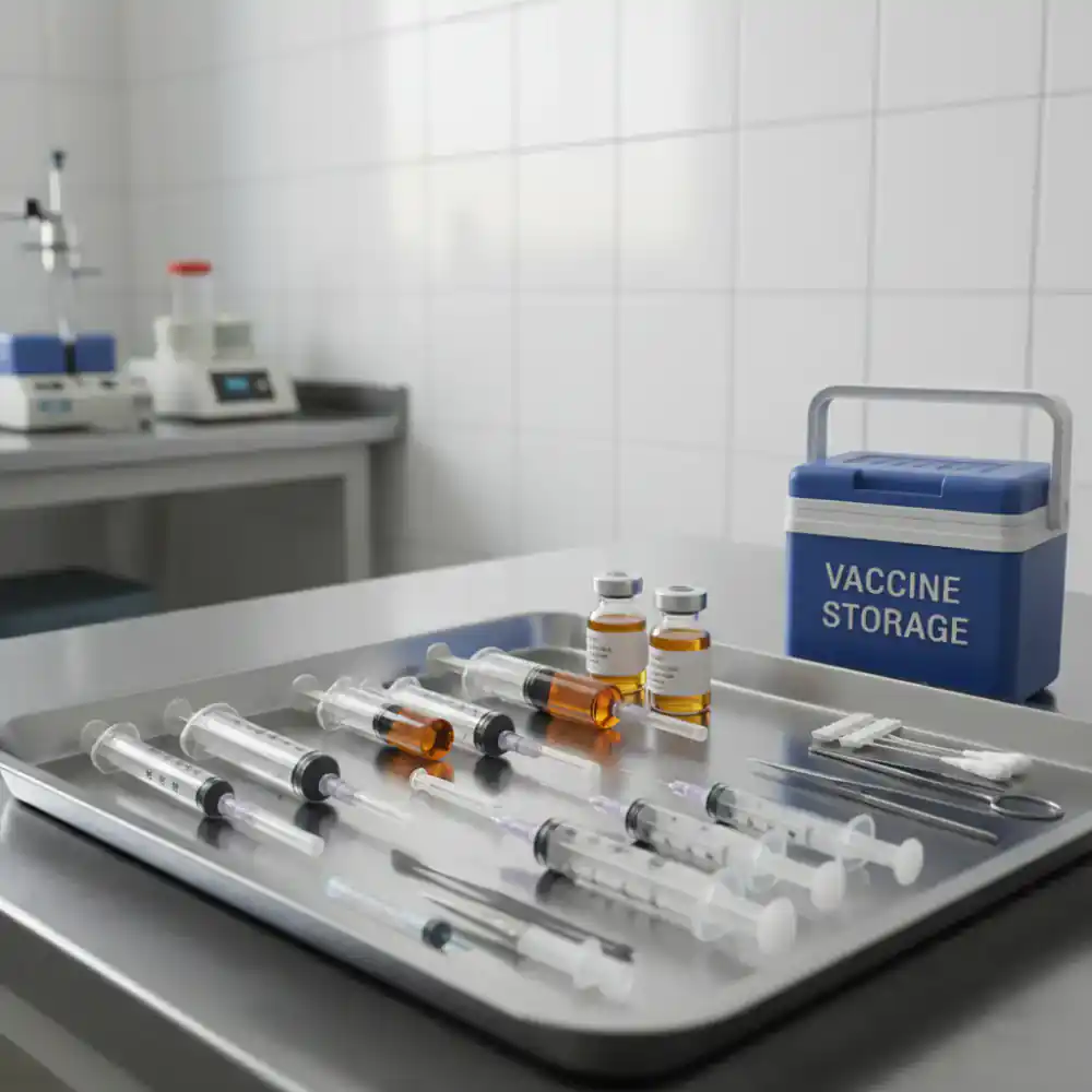 Veterinary tools prepared for poultry vaccination