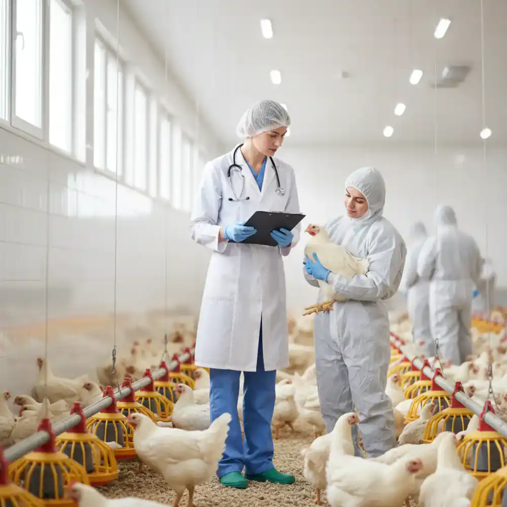 Veterinarian inspecting a poultry facility