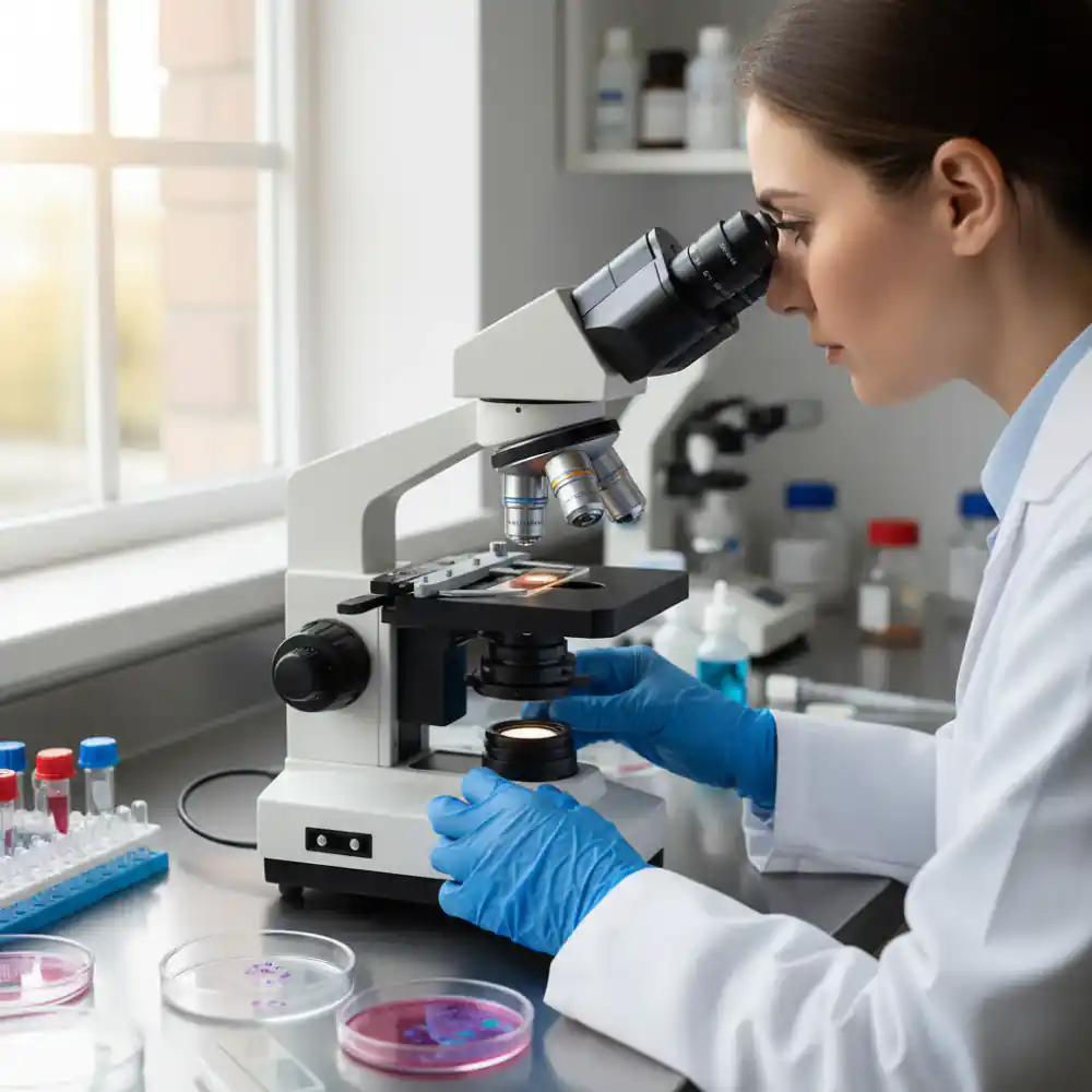 Veterinary laboratory microscope analysis